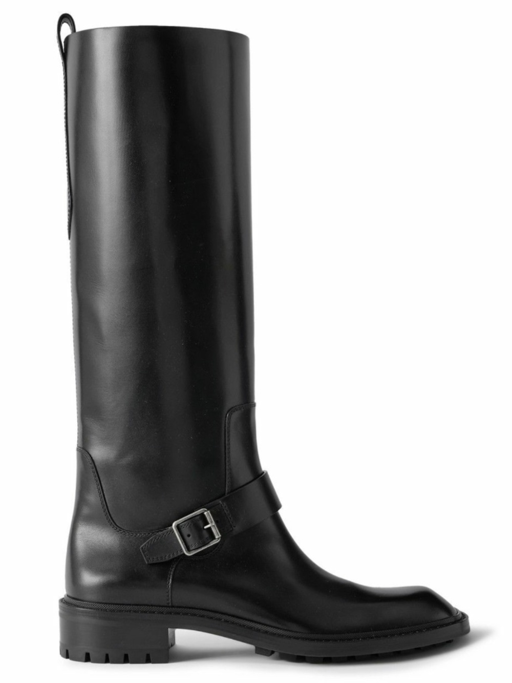 Saint Laurent YSL Vadim Runway Black Leather Buckled Strap Knee High Boots